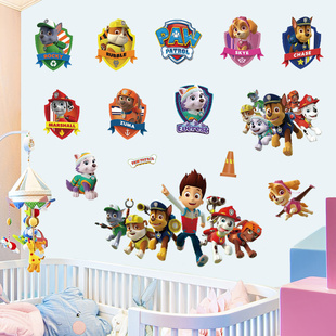 狗狗巡逻队汪汪立功男孩房间墙贴画装饰墙画儿童自粘贴纸卡通墙纸