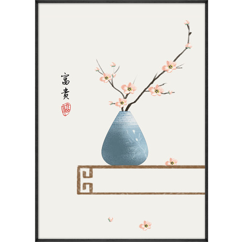 新中式风格电表箱画装饰画定制免打孔竖版餐厅空开箱遮挡挂画晶瓷