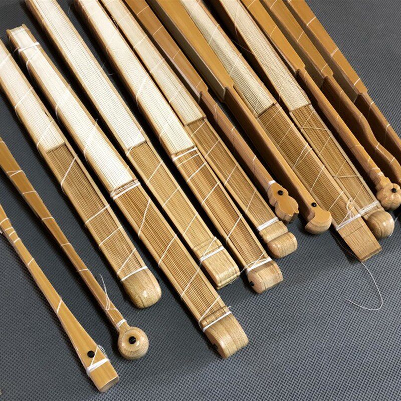 文玩苏州精品玉竹造型集合折扇 95寸18方 苏工超薄扇面