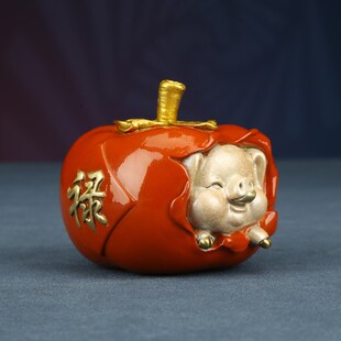 铜欣祥 彩铜《诸事顺利》福猪柿子摆件桌面装饰品生日礼品摆设