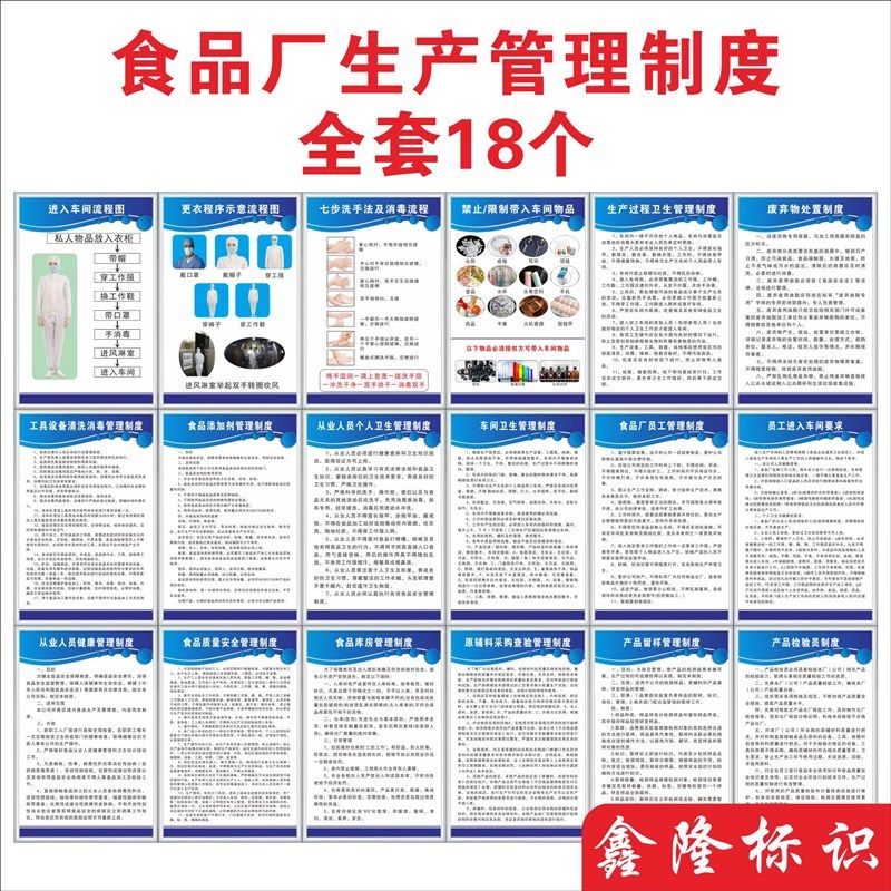 食品厂安全生产管理规章制度牌食品添加剂安全检查更衣流程图消毒