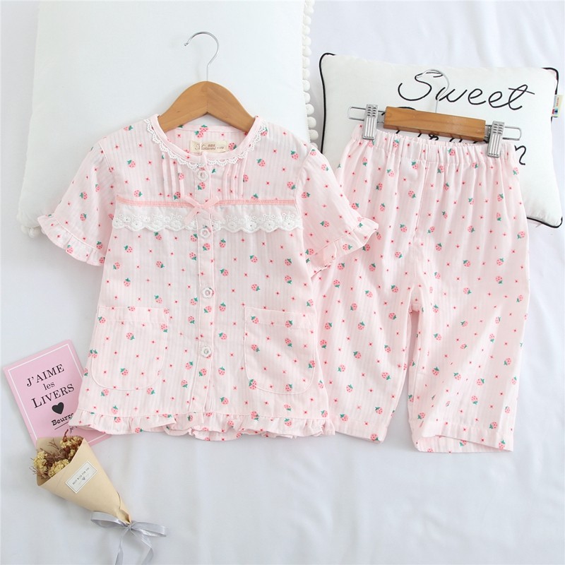 儿童夏季轻薄透气纯棉纱布短袖7分裤睡衣套宝宝女童空调服家居服,童装/婴儿装/亲子装,家居服套装,淘宝优惠券,粉丝福利购,淘宝优惠卷