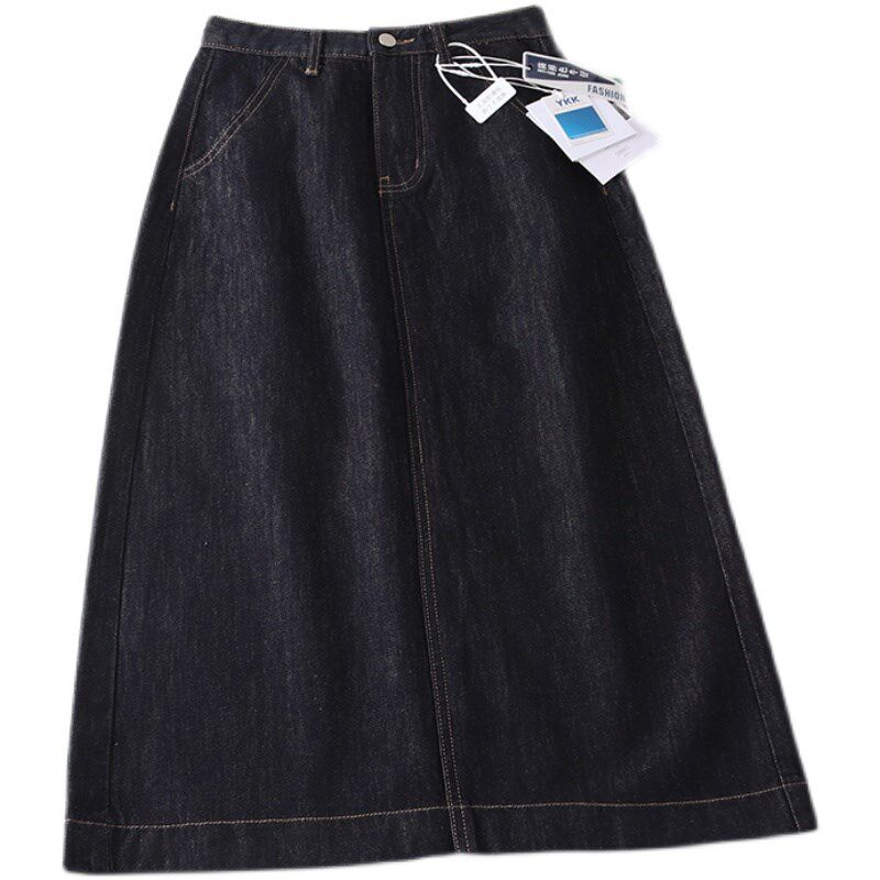 【高级原牛】防褪色~ 藏蓝 后开叉 夏高腰中长款牛仔复古半身裙女
