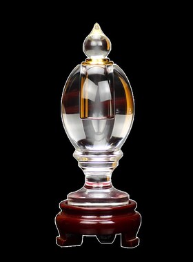 水晶塔摩尼宝珠装藏密封带木底座透明水晶瓶装舍利子的供具舍利塔