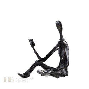 悦生活软装设计师黑色羊读书人篷船斗牛样板间办公室玄关雕塑摆件