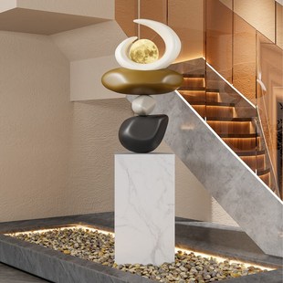 由居 创意重叠石头雕塑售楼处摆件酒店大堂落地艺术楼梯口装饰品