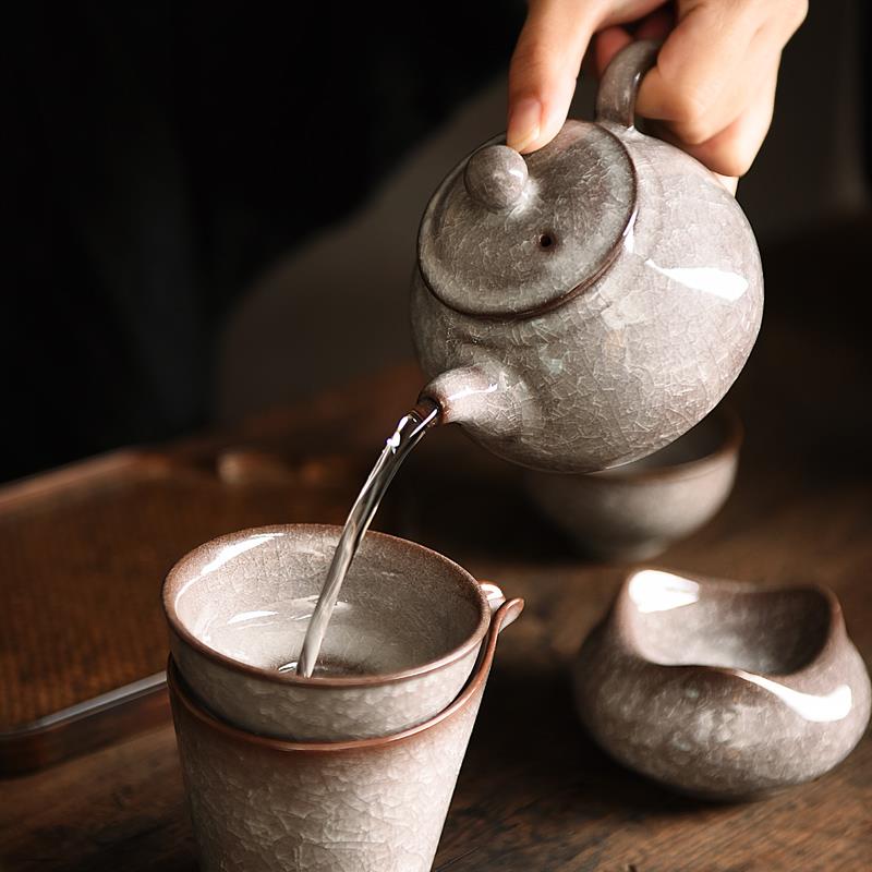 青瓷冰裂纹手工泡茶壶带过滤陶瓷功夫茶具整套办公室中式复古套装