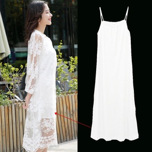 纯棉中长款吊带背心打底裙防走光大码内搭防透内衬裙女白色连衣裙