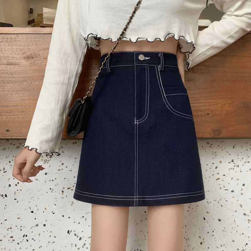 2021春款新款大码牛仔裙高腰a字半身裙女遮肚子显瘦包臀短裙夏季