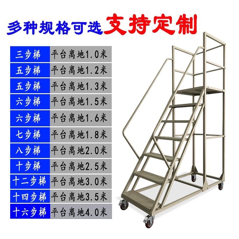 登高梯子库房车超市仓库取货带轮检测工作注塑加料登高梯移动平台