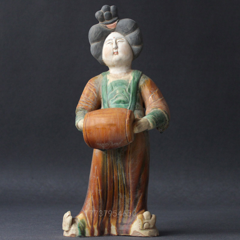 唐三彩仕女陶瓷复古胖妞古董收藏电视柜玄关书架摆件中式手工礼品