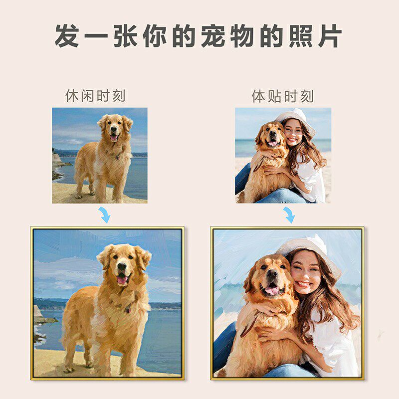 萌宠工坊宠物画像定制小猫咪狗照片变油画人像合照礼物装饰挂墙画
