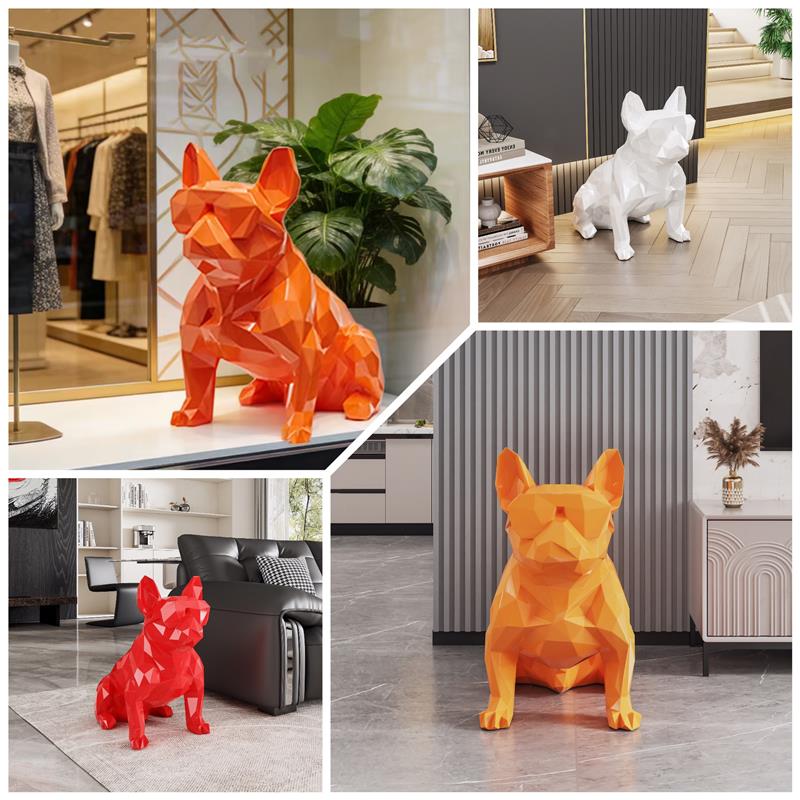 法国斗牛犬摆件几何狗模型玻璃钢材质创意店铺橱窗装饰工艺品礼品