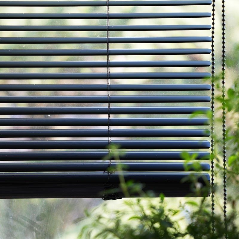 曼莎诺黑色百叶帘免打孔窗帘厨房卫生间厕所浴室遮光调光升降拉帘