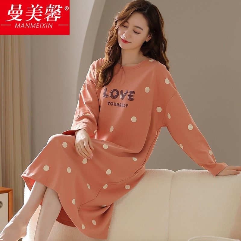 2022年新款长袖纯棉睡裙女春秋季休闲宽松大码可爱卡通家居服睡衣,女士内衣/男士内衣/家居服,睡裙,淘宝优惠券,粉丝福利购,淘宝优惠卷