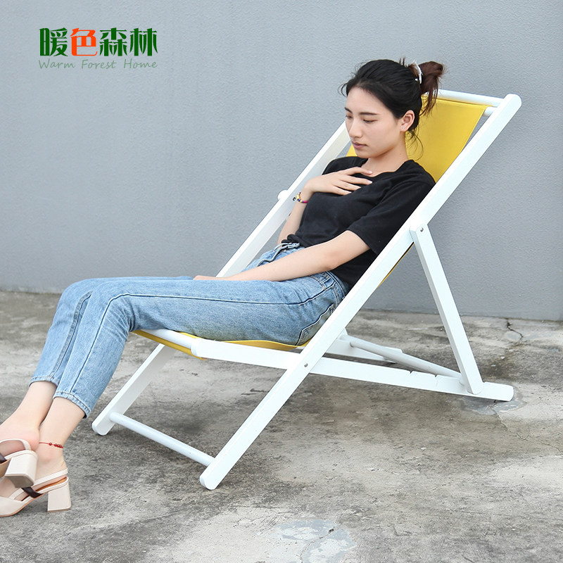 沙滩椅懒人折叠户外实木质躺椅网红牛津帆布阳台家用休闲午睡简易