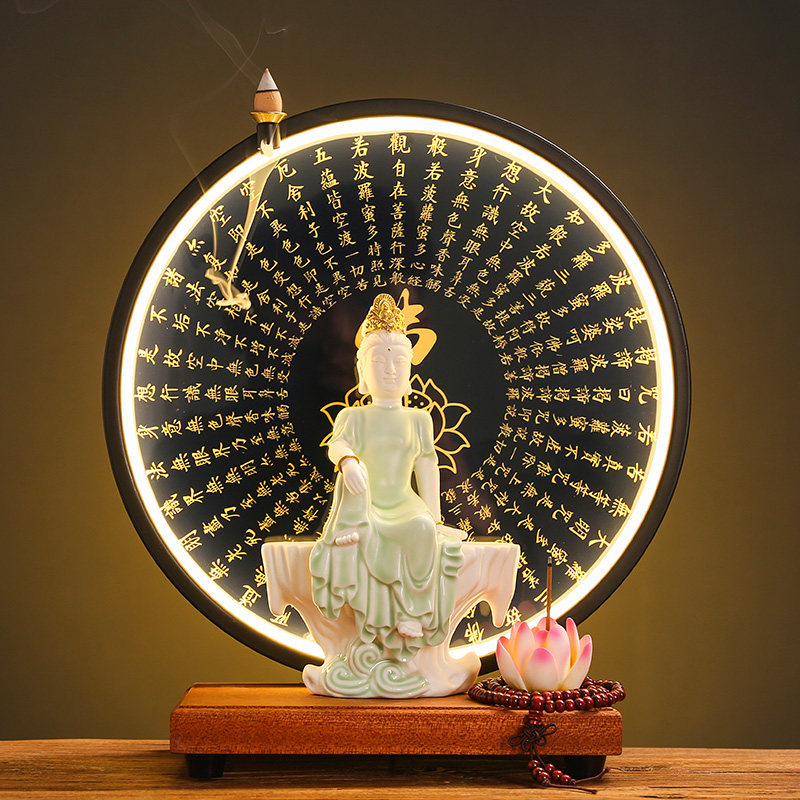 陶瓷释迦摩尼阿弥陀佛如来佛像摆件家居客厅玄关心经装饰画禅意灯