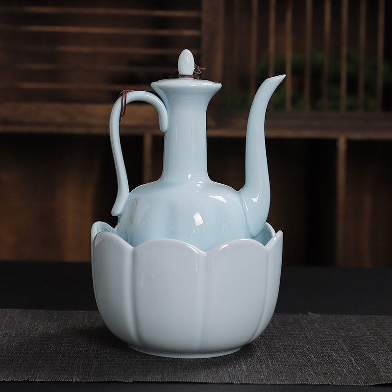 陶瓷酒具套装青瓷仿古煮酒器烫酒壶仿宋家用分酒器白酒杯高脚杯