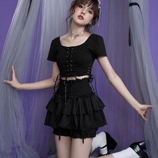 SagiDolls少女斗志 暗黑叛逆小腰精小个子显高甜酷南瓜裤蛋糕裙夏