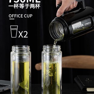 恩尔美防摔玻璃水杯子办公室带把手泡茶杯个人专用男大容量带盖家