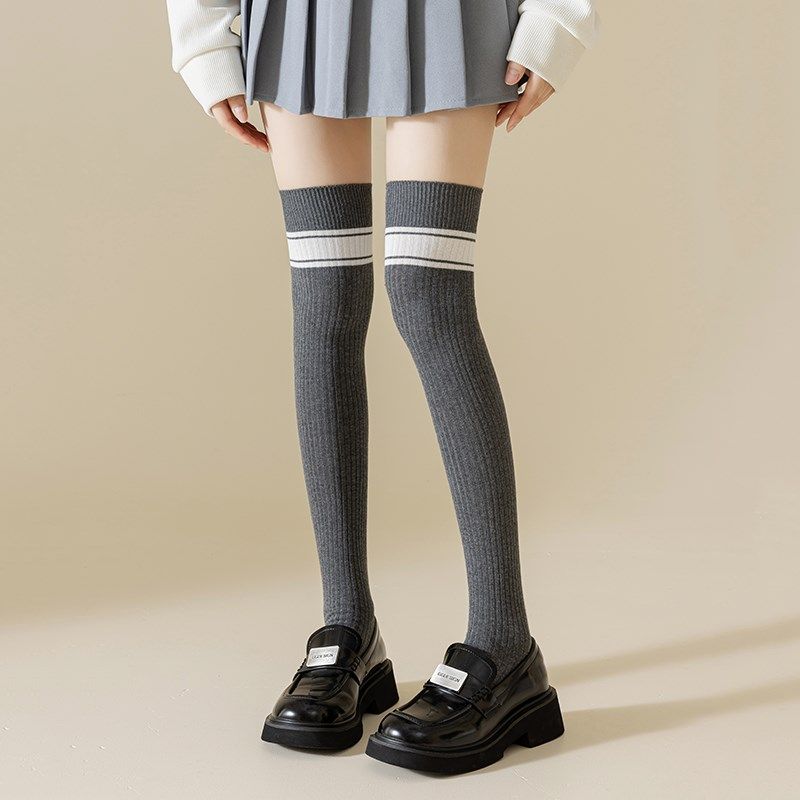 日韩横杠双针无骨美瘦腿学院风过膝长筒女袜子,女士内衣/男士内衣/家居服,长筒袜,淘宝优惠券,粉丝福利购,淘宝优惠卷