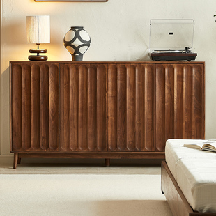 柜玄关柜多层收纳柜 北美黑胡桃木餐柜实木肌理收纳柜家用门口鞋