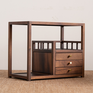 胡桃木茶台收纳柜实木多层带抽屉置物架茶具茶叶储物柜桌面博古架