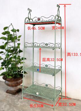 SHANGPIN 欧式做旧铁艺4层小花架庭院阳台装饰置物架