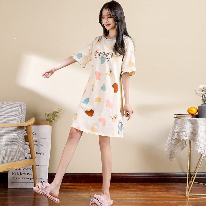 纯棉睡裙女夏季荷叶花边甜美夏天2025新款宽松家居服短袖全棉睡衣,女士内衣/男士内衣/家居服,睡裙,淘宝优惠券,粉丝福利购,淘宝优惠卷