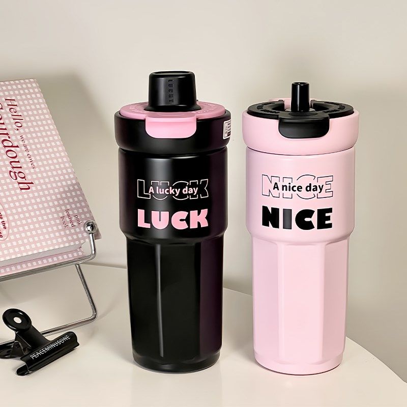 咖啡保温杯双饮便携女高颜值316不锈钢学生吸管随行水杯子带茶仓