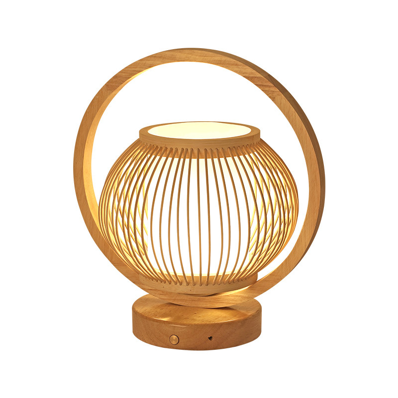 日式诧寂风竹编台灯新中式禅意夜灯茶室卧室复古床头灯可充电台灯