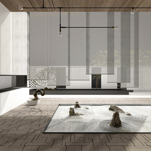 新中式挂帘纱屏风隔断帘玄关帘软隔断酒店客厅升降窗帘半透明卷帘