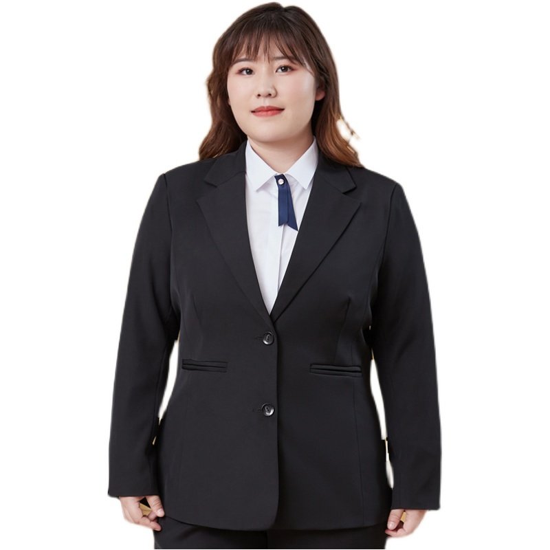 胖MM200斤西装外套女宽松中长版西服套装加肥加大码职业面试工作