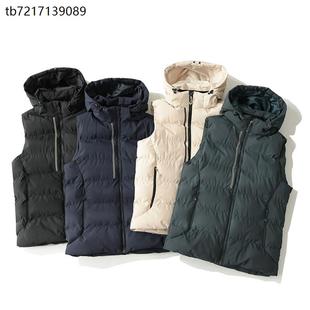 情侣风格 连帽夹克女士分层棉马甲 软和厚轻量级温暖丝绸棉背心男士