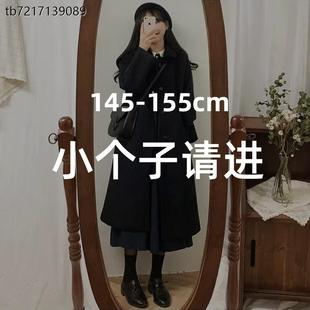 150小个子黑色赫本风长款 秋冬加厚毛呢外套XXS 呢子大衣女2025新款