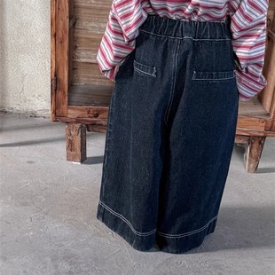 暮晨家新款秋装2024男童超宽松牛仔裤中小童森系洋气阔腿裤长裤