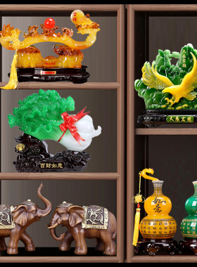 寓意好的摆件客厅新中式家居博古架展示柜酒柜装饰品招财位工艺品