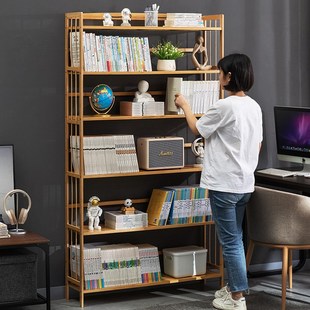 书架落地置物架书柜子家用书桌收纳一体靠墙边图书馆儿童客厅简易
