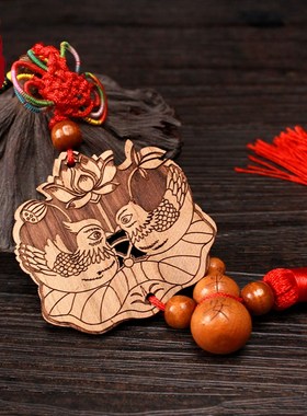 桃木鸳鸯床头挂件一对卧室婚房结婚饰品鸳鸯戏水图案装饰吊坠摆设