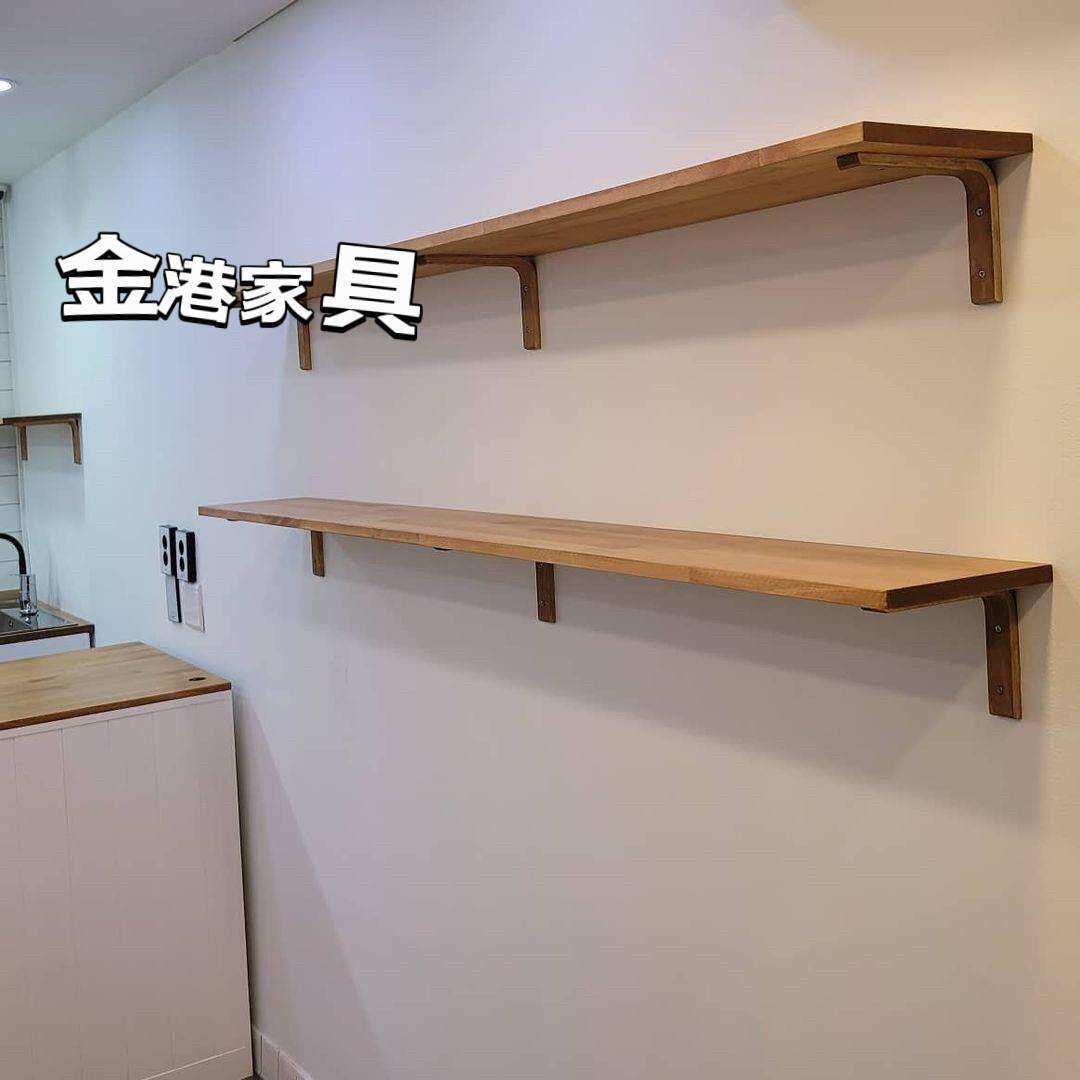 实木墙壁置物架一字隔板复古书架原木面板墙上背景墙壁挂储物架