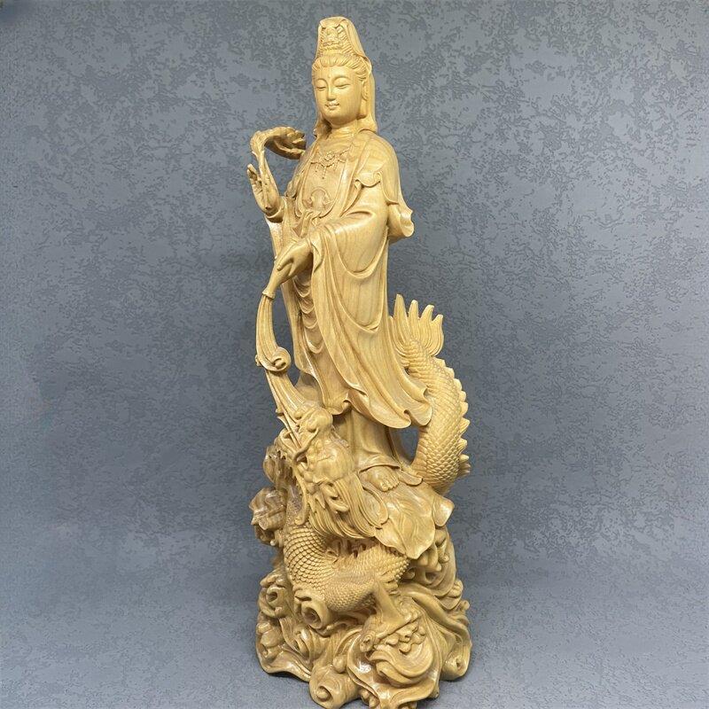 小叶黄杨木雕御龙观音菩萨佛像南海净瓶观世音摆件家里用供奉摆放