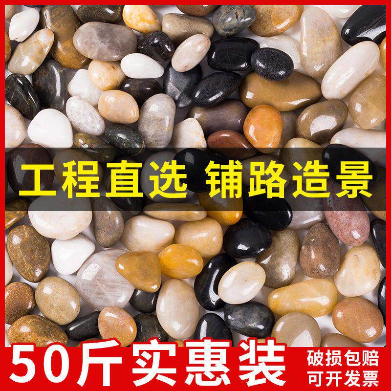 天然鹅卵石庭院造景材料 五彩铺地石50斤装园艺装饰工程用石