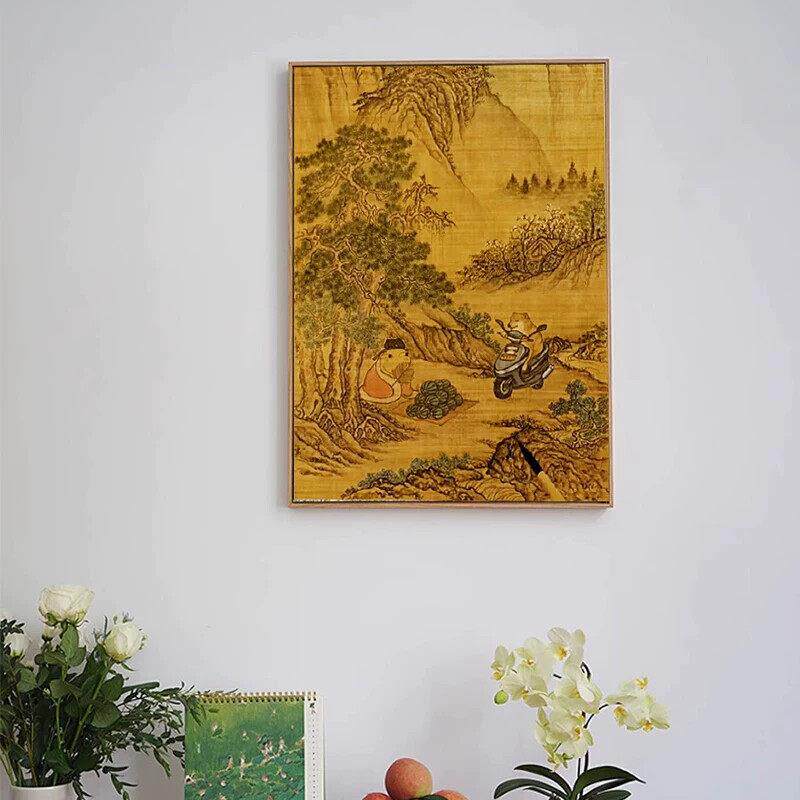 李青仪的画搞笑二创恶搞名画独钓寒江雪八骏图国画趣味装饰挂画