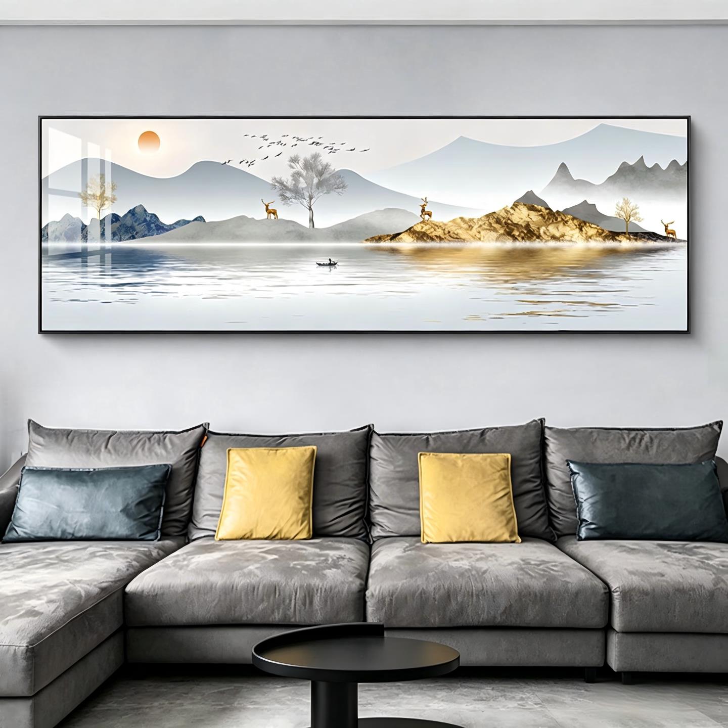 客厅装饰画旭日东升山水画背有靠山风景画卧室壁画沙发背景墙挂画