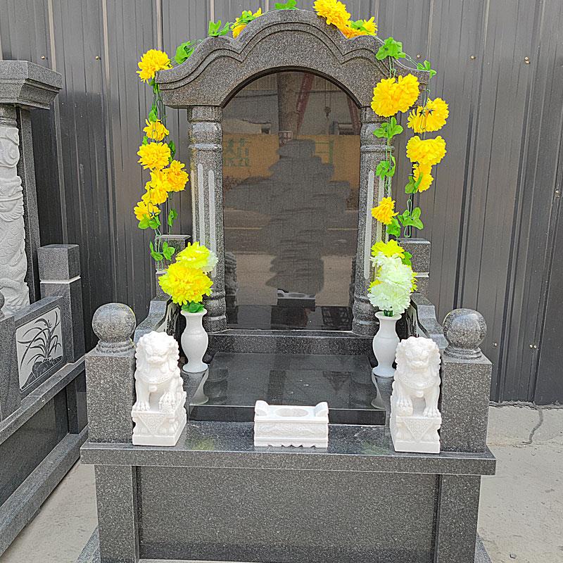 汉白玉石狮子一对公墓坟地小号青石精雕花瓶香炉祭祀供奉用品摆件