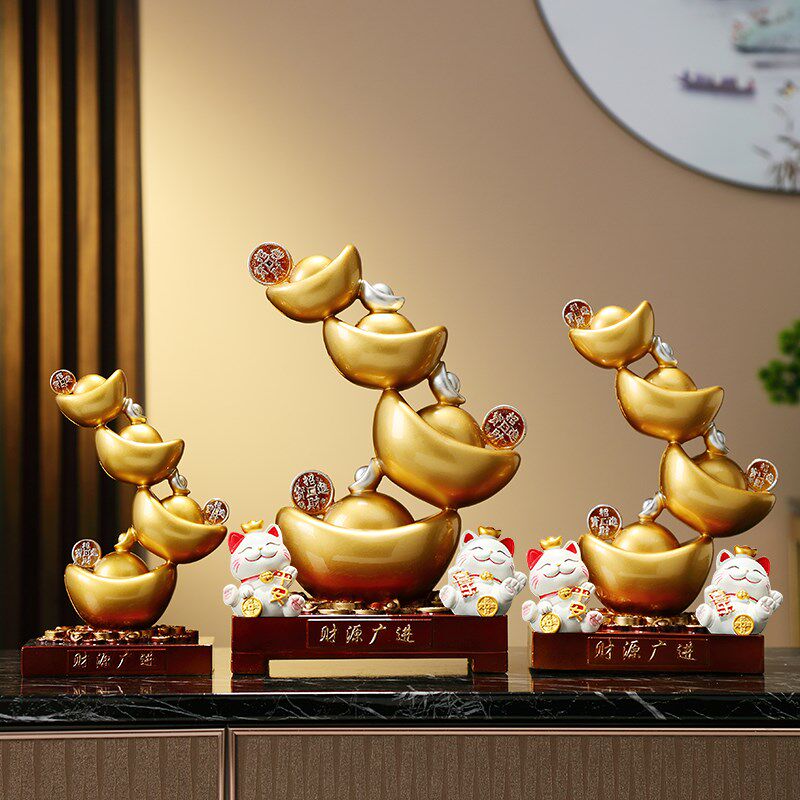 新中式金元宝摆件客厅玄关书房财源广进招财猫装饰品乔迁开业礼品