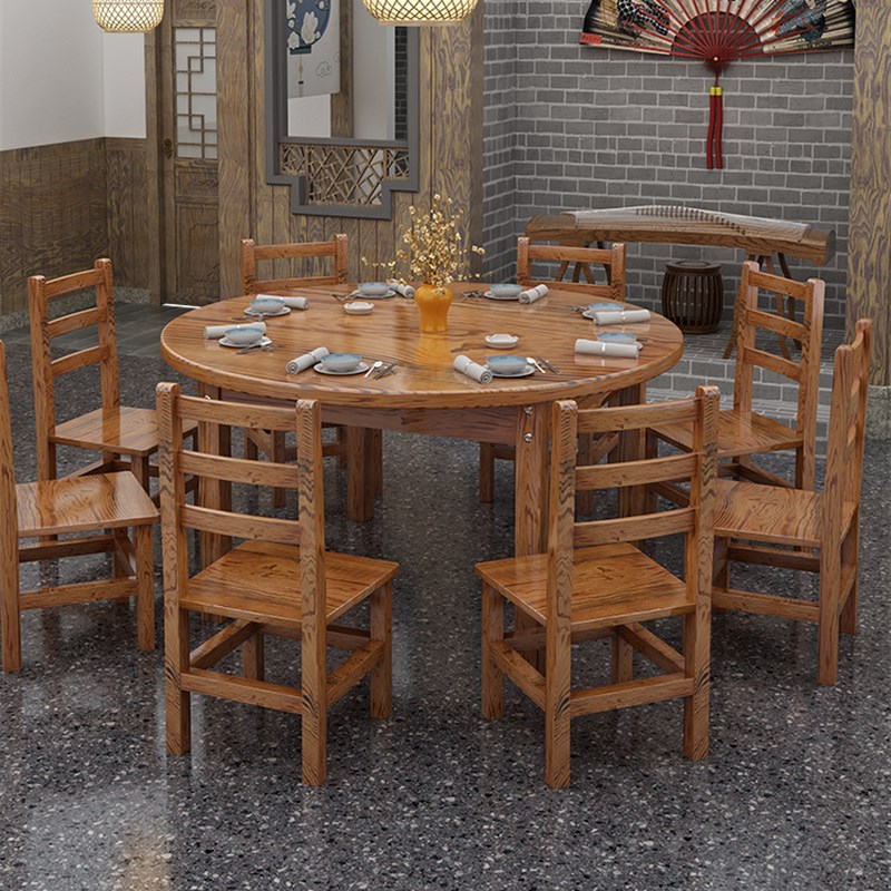 实木饭店快餐桌椅组合仿古雕花面馆小吃店烧烤火锅农家乐碳化桌椅