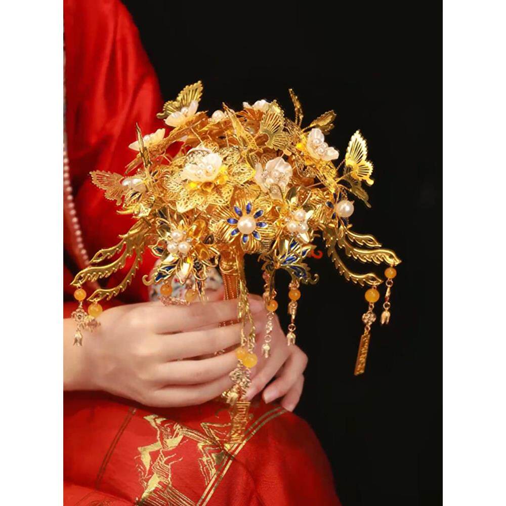 金色手捧花diy材料包新娘结婚花束中式秀禾汉服高级权杖新婚礼物