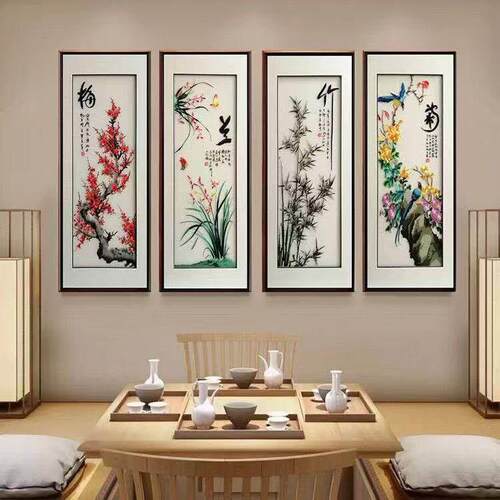 新中式客厅装饰画沙发背景墙挂画轻奢高级感饭厅壁画茶室书房壁画