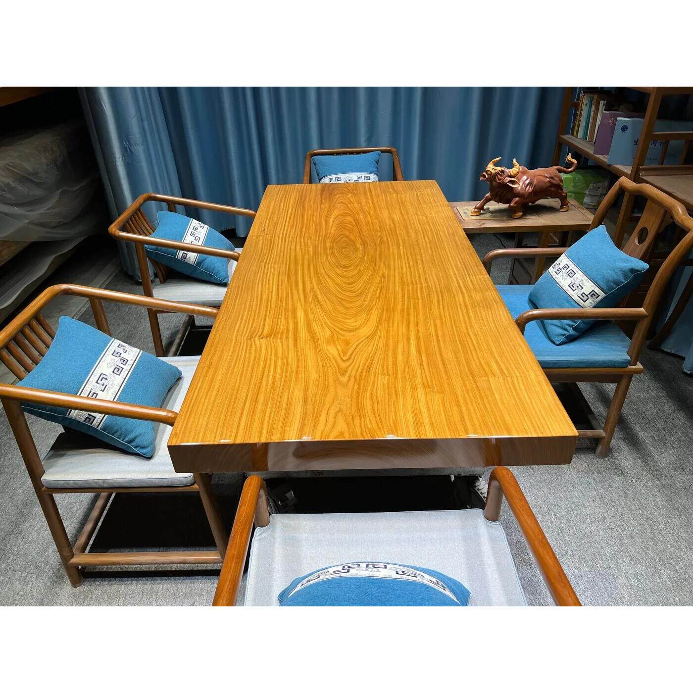 柚木王大板桌整板茶桌实木餐桌原木书桌长板会议桌会客桌悬浮桌